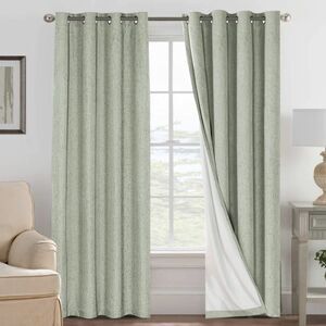 Sage Green Blackout Curtains 52" x 84" Thermal Textured Linen Look 2 Panels